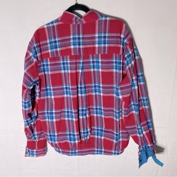 Vintage Reversible Blue Red Plaid Bomber Style Light Jacket L - Picture 3 of 13